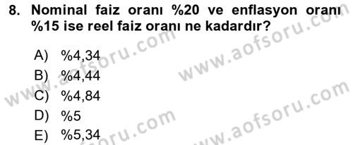 Finansal Yönetim Dersi 2022 - 2023 Yılı (Vize) Ara Sınav Soruları 8. Soru