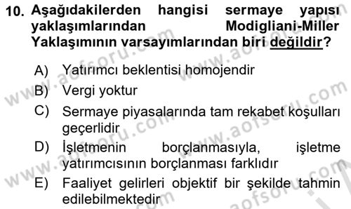 Finansal Yönetim Dersi 2022 - 2023 Yılı (Final) Dönem Sonu Sınav Soruları 10. Soru