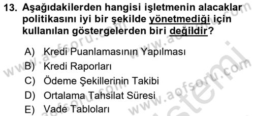 Finansal Yönetim Dersi 2022 - 2023 Yılı (Final) Dönem Sonu Sınav Soruları 13. Soru