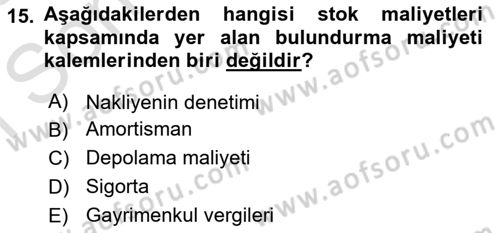 Finansal Yönetim Dersi 2022 - 2023 Yılı (Final) Dönem Sonu Sınav Soruları 15. Soru