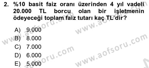 Finansal Yönetim Dersi 2022 - 2023 Yılı (Final) Dönem Sonu Sınav Soruları 2. Soru