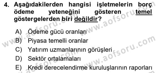Finansal Yönetim Dersi 2022 - 2023 Yılı (Final) Dönem Sonu Sınav Soruları 4. Soru