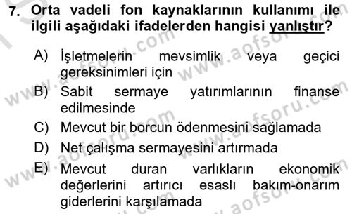 Finansal Yönetim Dersi 2022 - 2023 Yılı (Final) Dönem Sonu Sınav Soruları 7. Soru