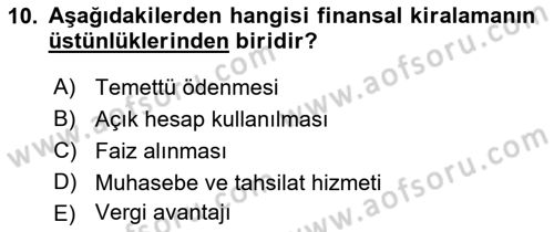 Finansal Yönetim Dersi 2022 - 2023 Yılı Yaz Okulu Sınav Soruları 10. Soru