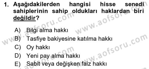 Finansal Yönetim Dersi 2023 - 2024 Yılı (Vize) Ara Sınav Soruları 1. Soru
