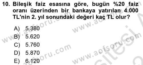 Finansal Yönetim Dersi 2023 - 2024 Yılı (Vize) Ara Sınav Soruları 10. Soru