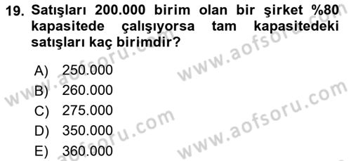 Finansal Yönetim Dersi 2023 - 2024 Yılı (Vize) Ara Sınav Soruları 19. Soru