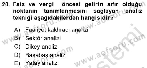 Finansal Yönetim Dersi 2023 - 2024 Yılı (Vize) Ara Sınav Soruları 20. Soru