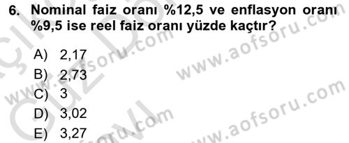 Finansal Yönetim Dersi 2023 - 2024 Yılı (Vize) Ara Sınav Soruları 6. Soru