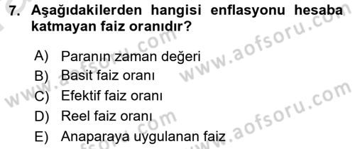 Finansal Yönetim Dersi 2023 - 2024 Yılı (Vize) Ara Sınav Soruları 7. Soru
