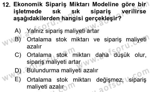 Finansal Yönetim Dersi 2023 - 2024 Yılı (Final) Dönem Sonu Sınav Soruları 12. Soru