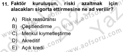 Finansal Yönetim Dersi 2023 - 2024 Yılı Yaz Okulu Sınav Soruları 11. Soru