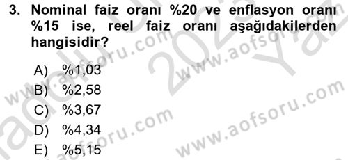 Finansal Yönetim Dersi 2023 - 2024 Yılı Yaz Okulu Sınav Soruları 3. Soru
