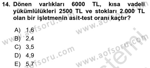 Finansal Yönetim Dersi Ara Sınavı Deneme Sınav Soruları 14. Soru
