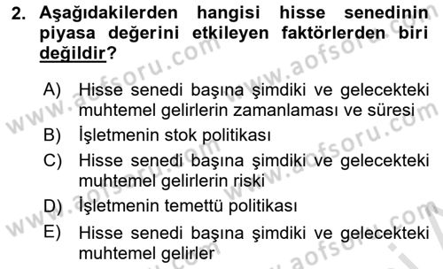 Finansal Yönetim Dersi Ara Sınavı Deneme Sınav Soruları 2. Soru