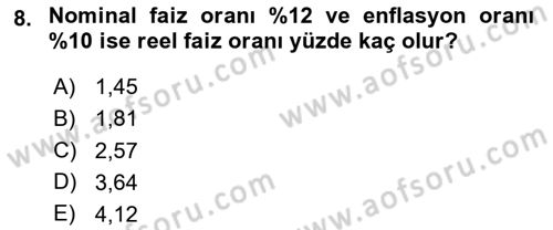 Finansal Yönetim Dersi Ara Sınavı Deneme Sınav Soruları 8. Soru