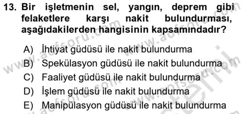 Finansal Yönetim Dersi 2024 - 2025 Yılı (Final) Dönem Sonu Sınav Soruları 13. Soru