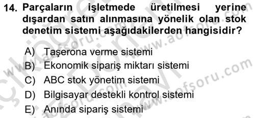 Finansal Yönetim Dersi 2024 - 2025 Yılı (Final) Dönem Sonu Sınav Soruları 14. Soru