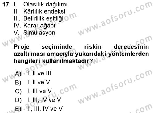 Finansal Yönetim Dersi 2024 - 2025 Yılı (Final) Dönem Sonu Sınav Soruları 17. Soru