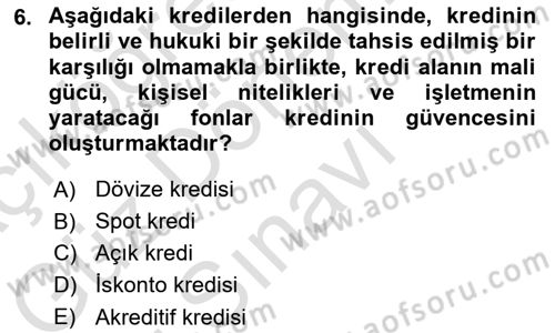 Finansal Yönetim Dersi 2024 - 2025 Yılı (Final) Dönem Sonu Sınav Soruları 6. Soru