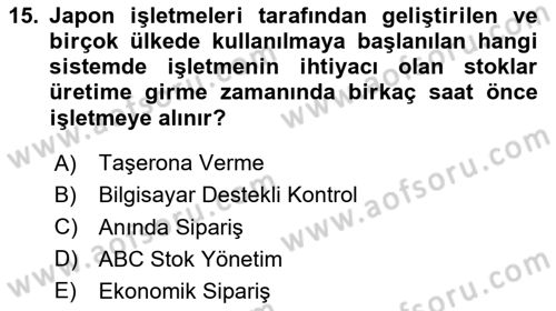 Finansal Yönetim Dersi 2024 - 2025 Yılı Yaz Okulu Sınav Soruları 15. Soru