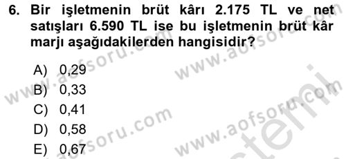 Finansal Yönetim Dersi 2024 - 2025 Yılı Yaz Okulu Sınav Soruları 6. Soru