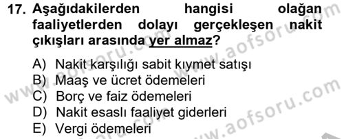Finansal Tablolar Analizi Dersi 2012 - 2013 Yılı (Vize) Ara Sınav Soruları 17. Soru