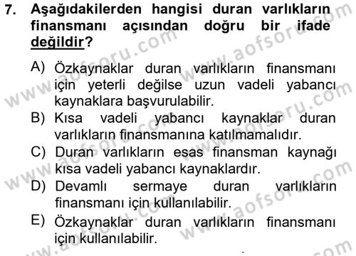 Finansal Tablolar Analizi Dersi 2012 - 2013 Yılı (Vize) Ara Sınav Soruları 7. Soru
