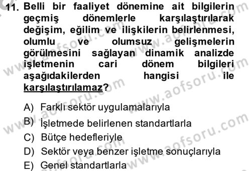 Finansal Tablolar Analizi Dersi 2013 - 2014 Yılı (Vize) Ara Sınav Soruları 11. Soru
