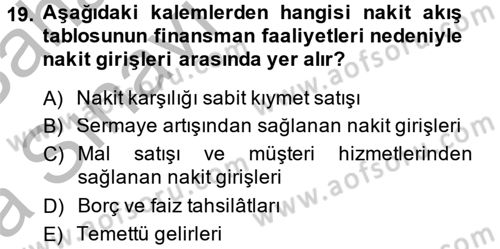 Finansal Tablolar Analizi Dersi 2013 - 2014 Yılı (Vize) Ara Sınav Soruları 19. Soru