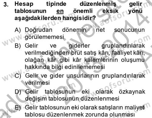 Finansal Tablolar Analizi Dersi 2013 - 2014 Yılı (Vize) Ara Sınav Soruları 3. Soru
