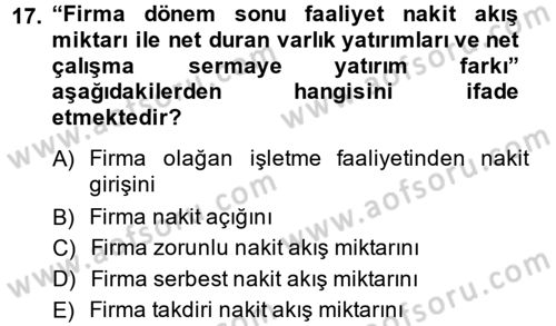 Finansal Tablolar Analizi Dersi 2014 - 2015 Yılı (Vize) Ara Sınav Soruları 17. Soru