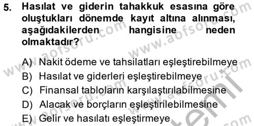 Finansal Tablolar Analizi Dersi 2014 - 2015 Yılı (Vize) Ara Sınav Soruları 5. Soru