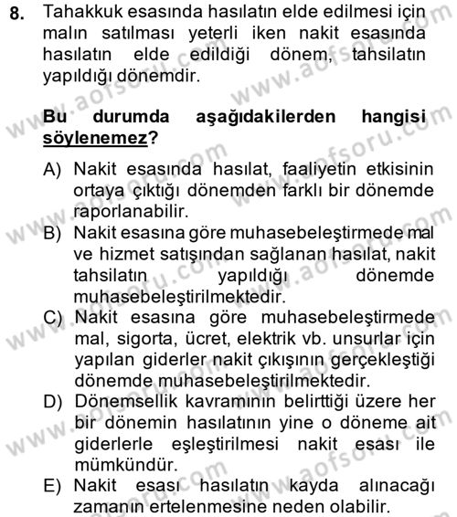 Finansal Tablolar Analizi Dersi 2014 - 2015 Yılı (Vize) Ara Sınav Soruları 8. Soru