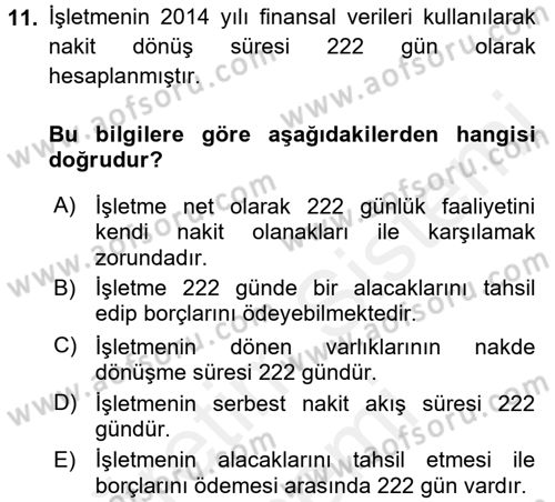 Finansal Tablolar Analizi Dersi 2015 - 2016 Yılı (Vize) Ara Sınav Soruları 11. Soru