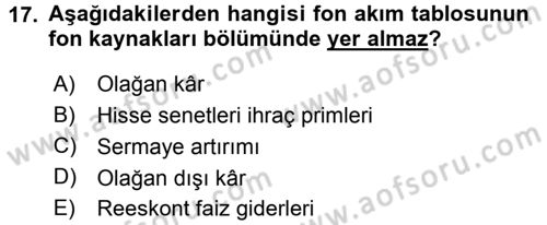 Finansal Tablolar Analizi Dersi 2015 - 2016 Yılı (Vize) Ara Sınav Soruları 17. Soru