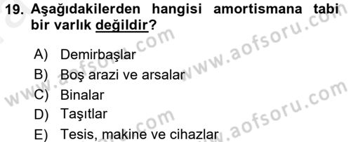 Finansal Tablolar Analizi Dersi 2015 - 2016 Yılı (Vize) Ara Sınav Soruları 19. Soru