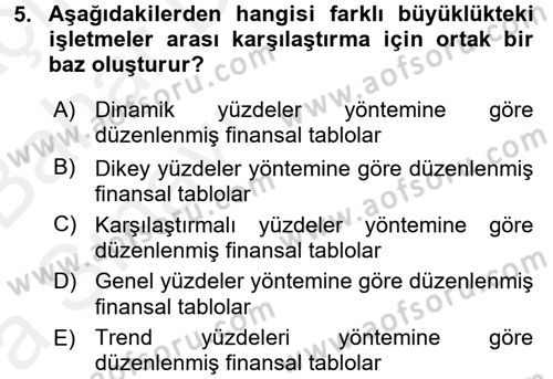 Finansal Tablolar Analizi Dersi 2015 - 2016 Yılı (Vize) Ara Sınav Soruları 5. Soru