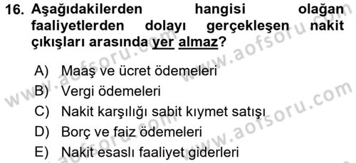 Finansal Tablolar Analizi Dersi 2016 - 2017 Yılı 3 Ders Sınav Soruları 16. Soru