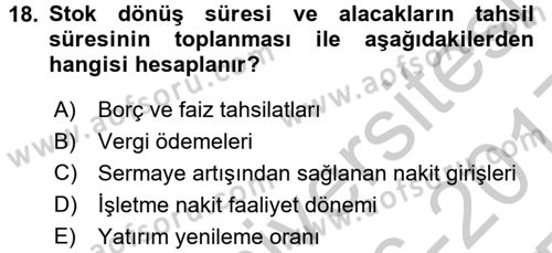 Finansal Tablolar Analizi Dersi 2016 - 2017 Yılı 3 Ders Sınav Soruları 18. Soru