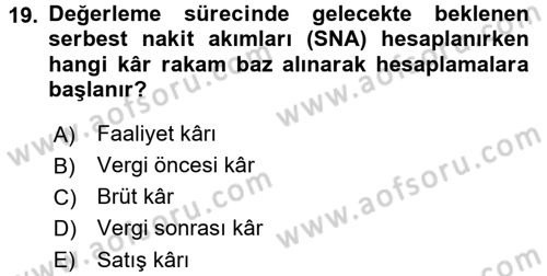 Finansal Tablolar Analizi Dersi 2016 - 2017 Yılı 3 Ders Sınav Soruları 19. Soru