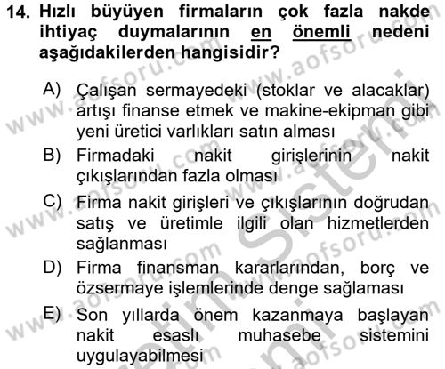 Finansal Tablolar Analizi Dersi 2016 - 2017 Yılı (Vize) Ara Sınav Soruları 14. Soru