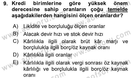 Finansal Tablolar Analizi Dersi 2016 - 2017 Yılı (Final) Dönem Sonu Sınav Soruları 9. Soru