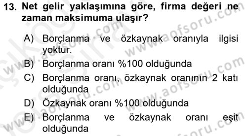 Finansal Tablolar Analizi Dersi 2017 - 2018 Yılı 3 Ders Sınav Soruları 13. Soru