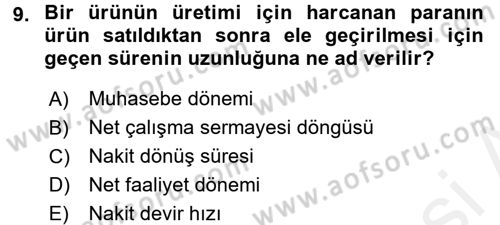 Finansal Tablolar Analizi Dersi 2017 - 2018 Yılı 3 Ders Sınav Soruları 9. Soru