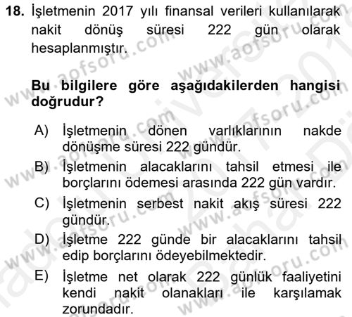 Finansal Tablolar Analizi Dersi 2017 - 2018 Yılı (Vize) Ara Sınav Soruları 18. Soru