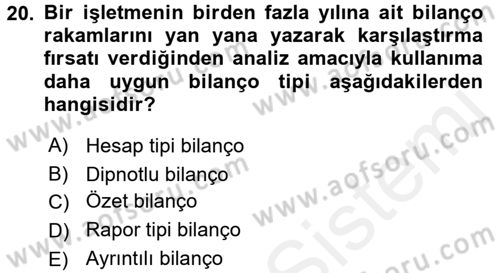 Finansal Tablolar Analizi Dersi 2017 - 2018 Yılı (Vize) Ara Sınav Soruları 20. Soru
