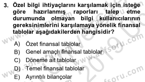 Finansal Tablolar Analizi Dersi 2018 - 2019 Yılı 3 Ders Sınav Soruları 3. Soru