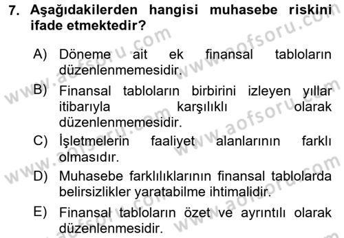 Finansal Tablolar Analizi Dersi 2018 - 2019 Yılı 3 Ders Sınav Soruları 7. Soru