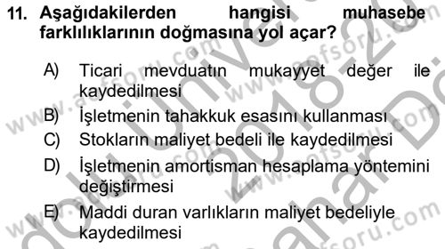 Finansal Tablolar Analizi Dersi 2018 - 2019 Yılı (Vize) Ara Sınav Soruları 11. Soru